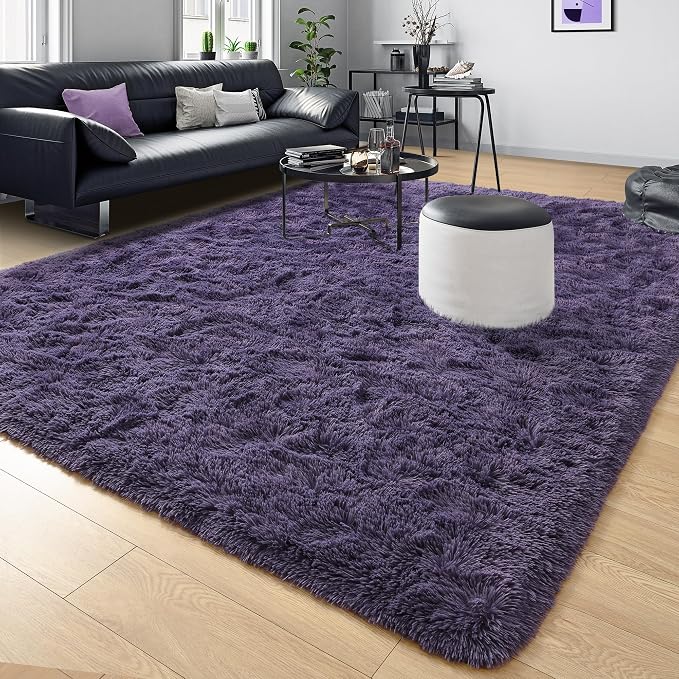 Tepook 4x6 Area Rugs for Living Room, Soft Fluffy Shag Gray Purple Rug for - Image 2
