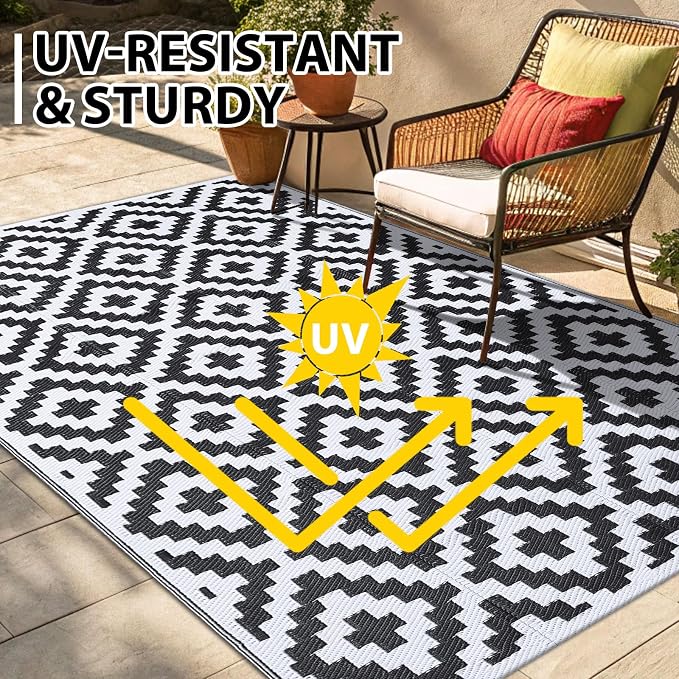 Smiry Waterproof Outdoor Rug 9x12 ft, Reversible Plastic Straw Patio Camping - Image 5