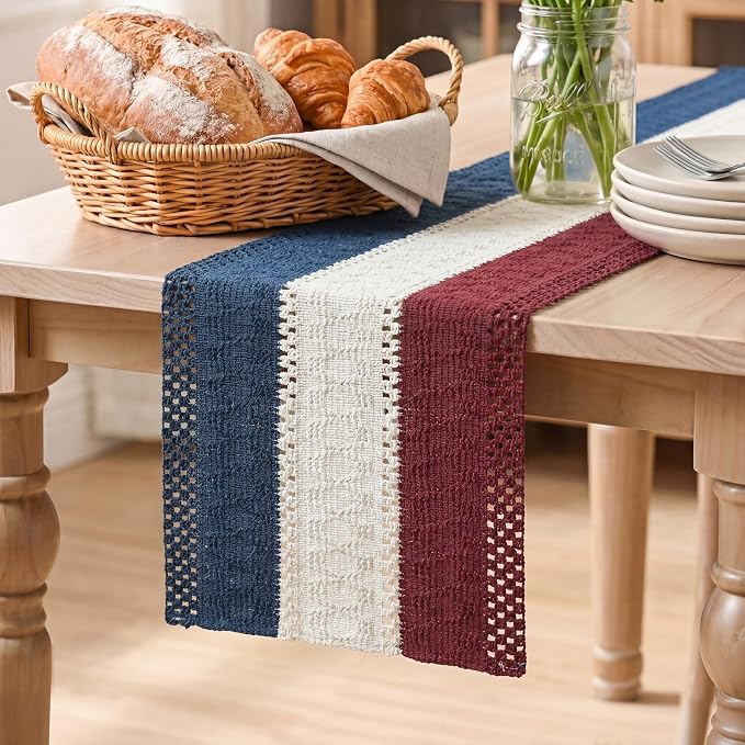 Artoid Mode Blue Beige Red Farmhouse Rustic Table Runner 12x48 Inch | Holiday by ArtoidMode