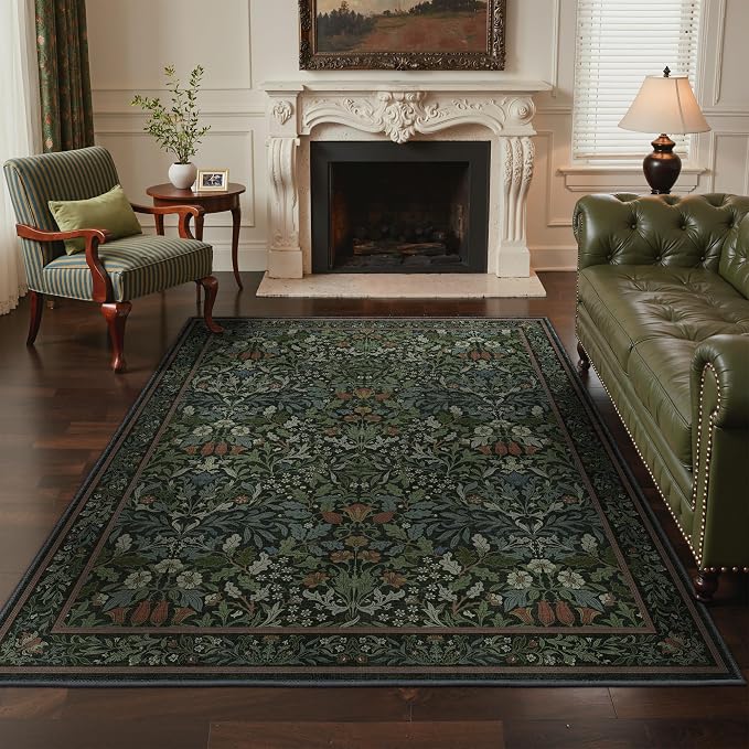 GENIMO Washable 3x5 Area Rug, Soft Vintage Floral Boho Carpet, Low-Pile by GENIMO