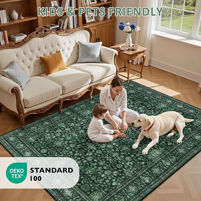 4x6 Area Rugs for Living Room: Washable Rug Soft Vintage Distressed Floral - Image 8