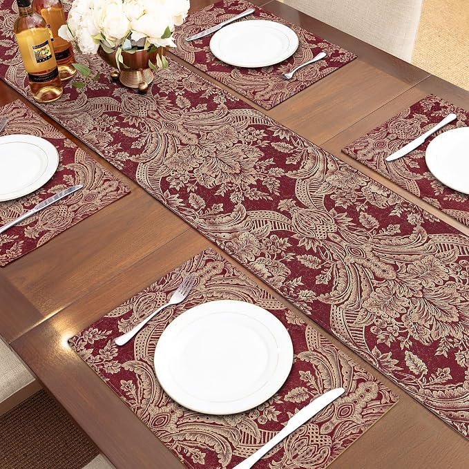 Loom and Mill Luxury Placemats Set of 4, Classic Jacquard Non-Slip Washable - Image 3