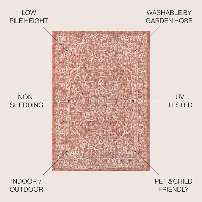 JONATHAN Y Boho Medallion Indoor Outdoor Square Area Rug 8X8 Red/Taupe - Image 2
