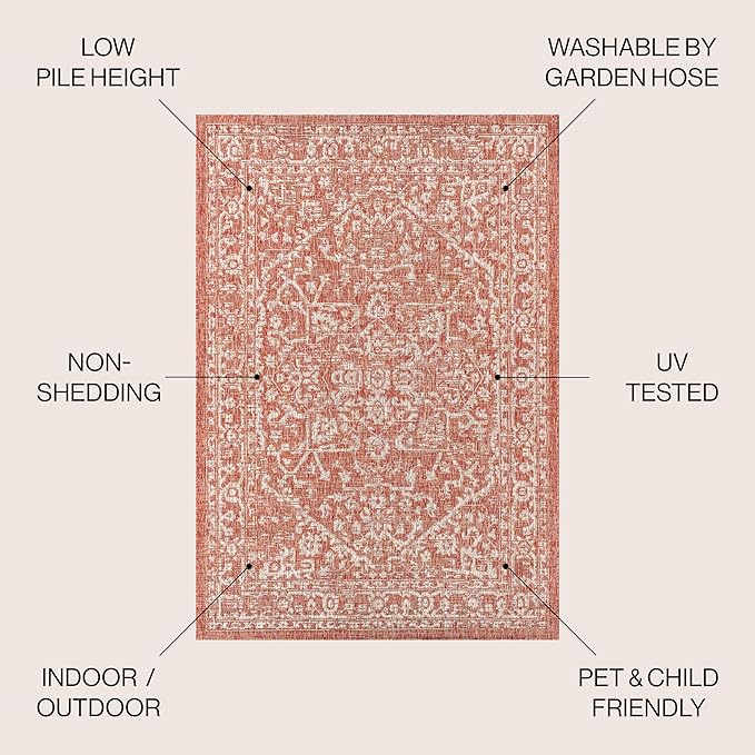 JONATHAN Y Boho Medallion Indoor Outdoor Area Rug 6X9 Red/Taupe, Malta Textured - Image 3