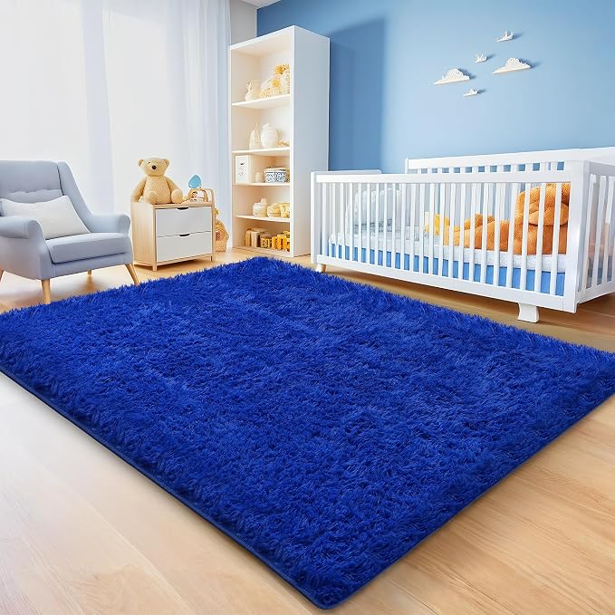 8x10 Blue Shag Area Rugs for Living Room, Large Fluffy Shaggy Rug for Bedroom - Image 4