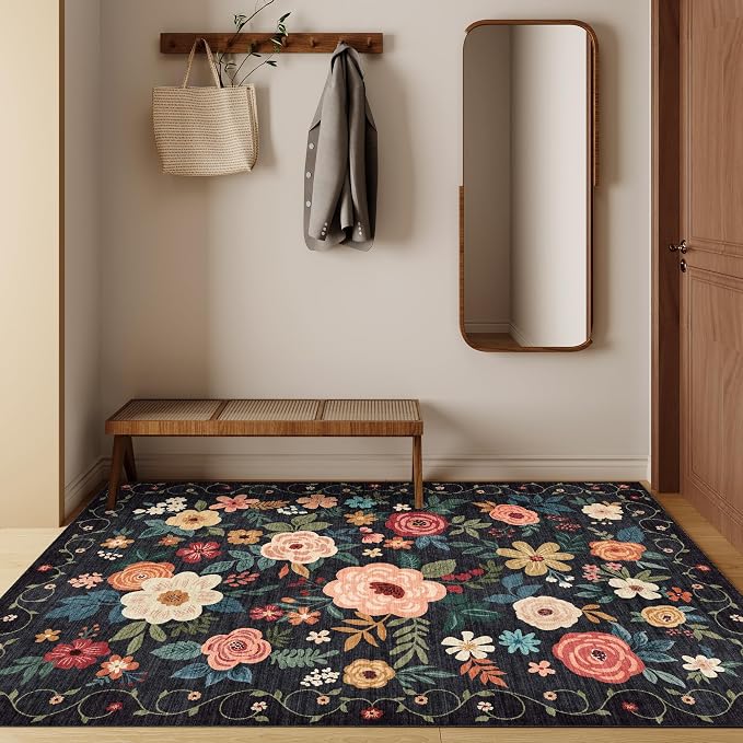 DUKINO 4x6 Feet Office Chair Mat, Lightweight Non Slip Washable Floral Area Rug - Image 3
