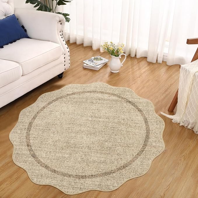 GarveeHome Scalloped Round Washable Rug, Soft Modern Round Rugs 5ft Circle - Image 8