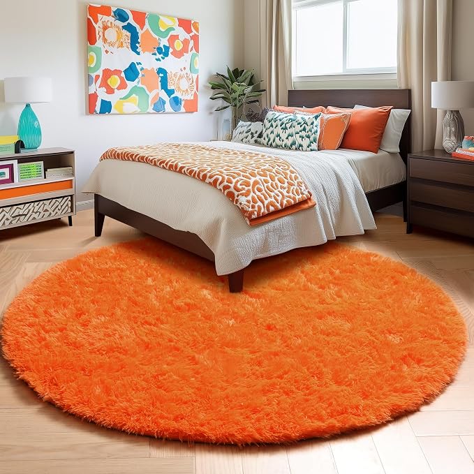 Amdrebio Orange Circle Round Rug 6Ft - Image 5