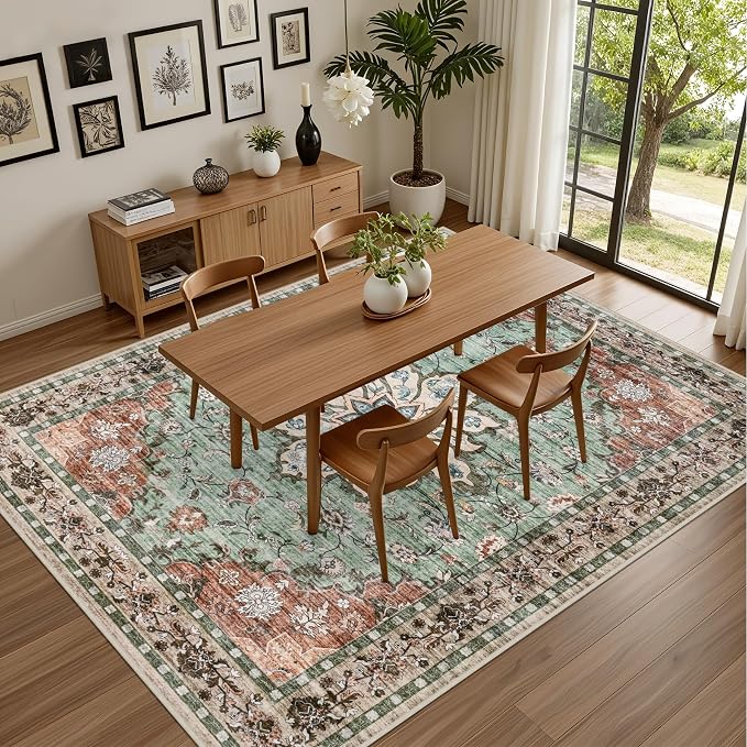 5x7 Area Rugs Living Room Rug: Washable Vintage Distressed Floral Rug No Slip - Image 5