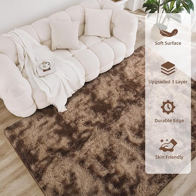 Litanika 4x6 Shag Area Rug for Living Room Bedroom, Tie-Dyed Brown High Pile - Image 4