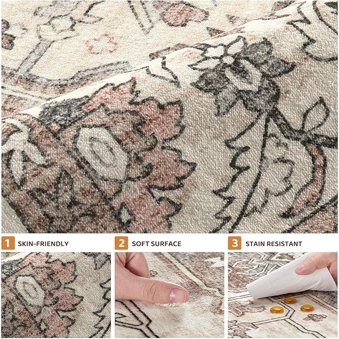 8x10 Area Rugs Living Room: Washable Vintage Rug Large Non-Slip Stain Resistant - Image 8