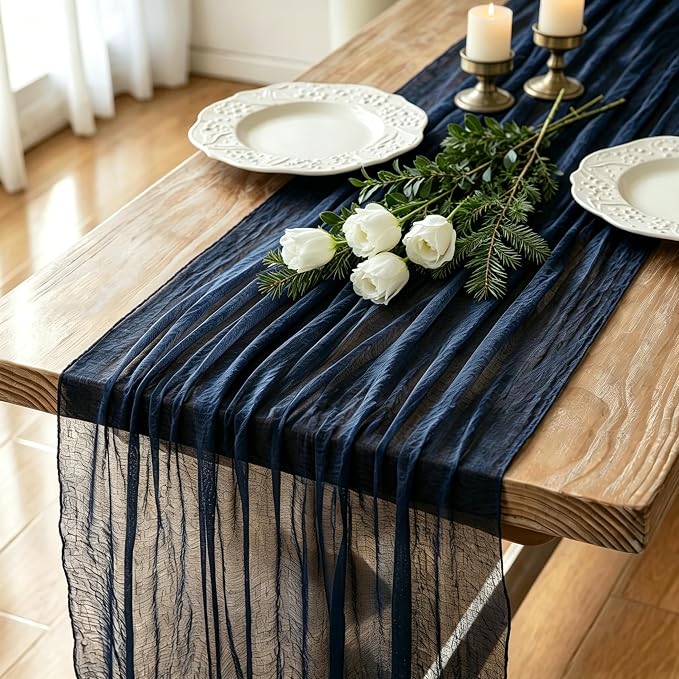 3 Pack Navy Blue Cheesecloth Table Runner 120 Inch Boho Wedding Decor | by Fixwal