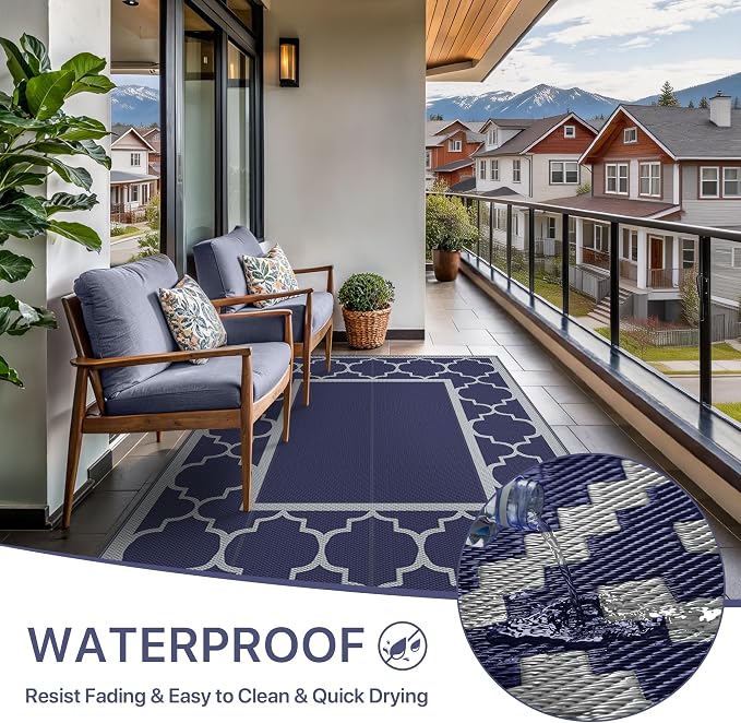 GENIMO Outdoor Rug 5' x 8' Patio Waterproof, Foldable Reversible Plastic Straw - Image 5