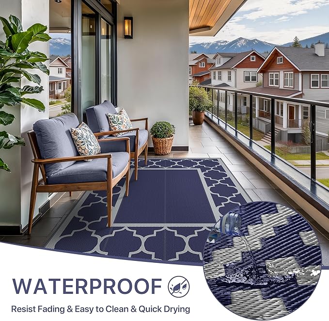 GENIMO Outdoor Rug 8' x 10' Patio Waterproof, Foldable Reversible Plastic Straw - Image 5