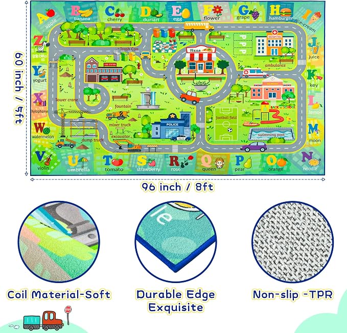 Chicrug 5x7 Car Road Area Rug for Kids Playroom Bedroom, Non Slip Low Pile - Image 2