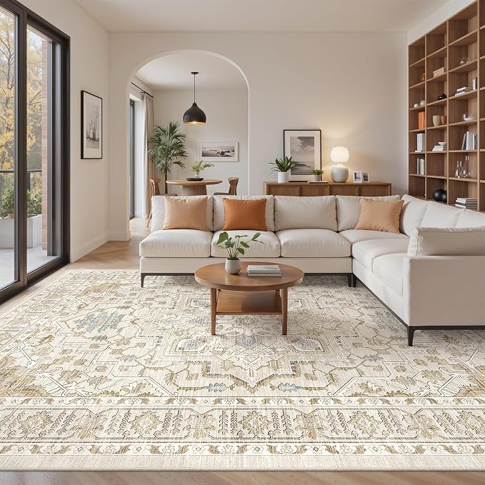 befbee 8x10 Area Rug for Living Rooms, Stain Resistant Neutral Washable Rugs by Befbee