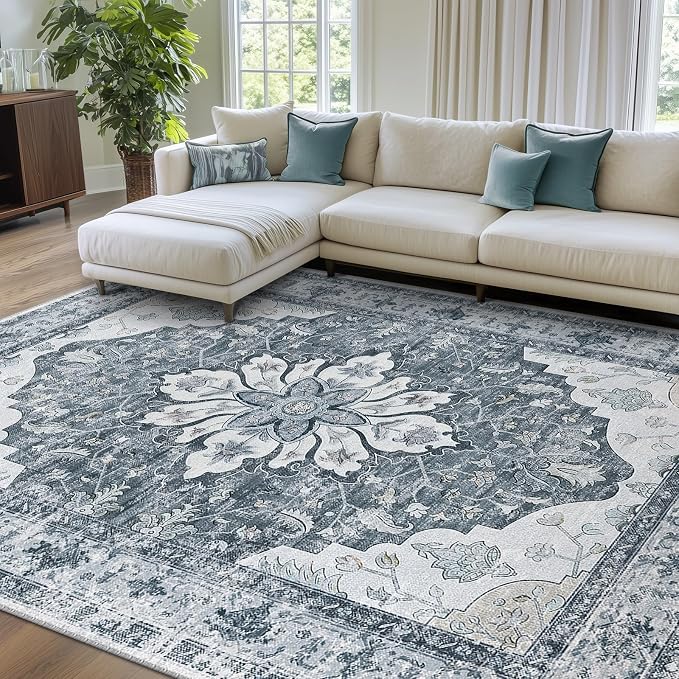 RELEANY Area Rugs 6'x9' Washable Non-Slip, Floral Vintage Distress Medallion - Image 2