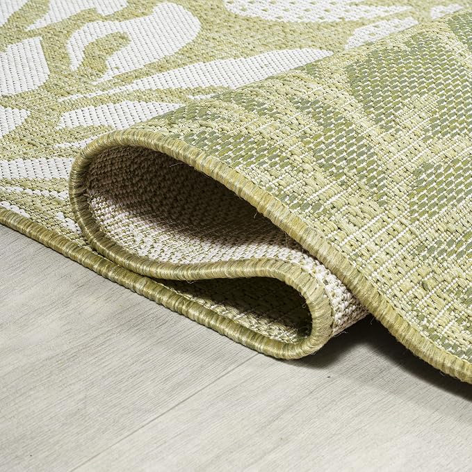JONATHAN Y Floral Textured Weave Indoor Outdoor Area Rug 8X10 Green/Cream - Image 5