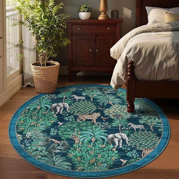 GarveeHome Jungle Round Washable Rugs 6ft Non-Slip Soft Round Rug - Image 2
