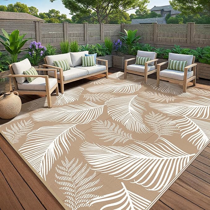 Pauwer Waterproof Outdoor Rug 9x12, Reversible Plastic Straw Patio Camping Rug by Pauwer