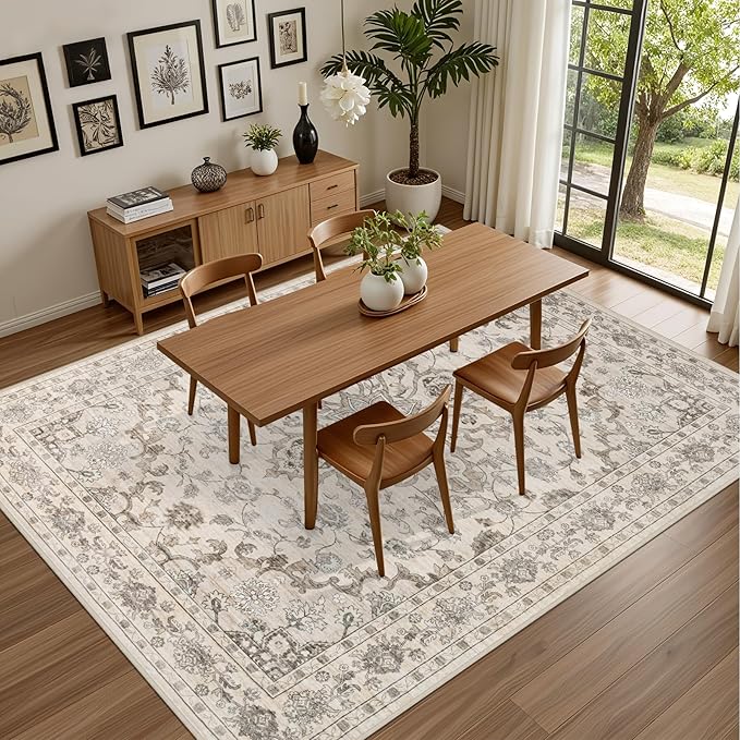 8x10 Area Rugs for Living Room: Washable Rug Soft Vintage Distressed Floral - Image 5