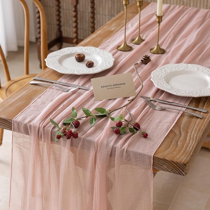 10Pcs Dusty Pink Cheesecloth Table Runner 120 Inches by KEKETOARRANGE