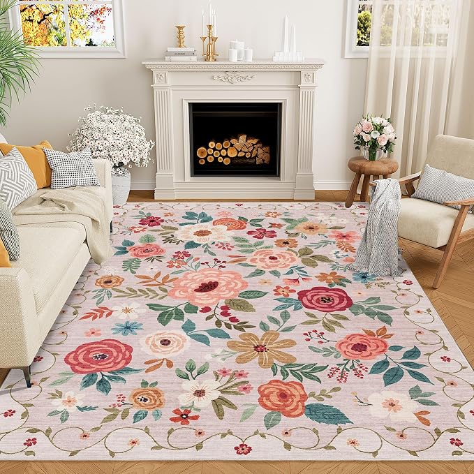 DUKINO 6x9 Area Rug, Floral Rugs by DUKINO