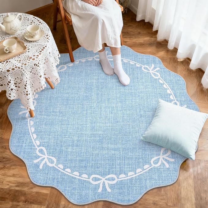 GarveeHome Scalloped Bow Rug for Living Room, 5ft Round Rugs Washable Solid - Image 3