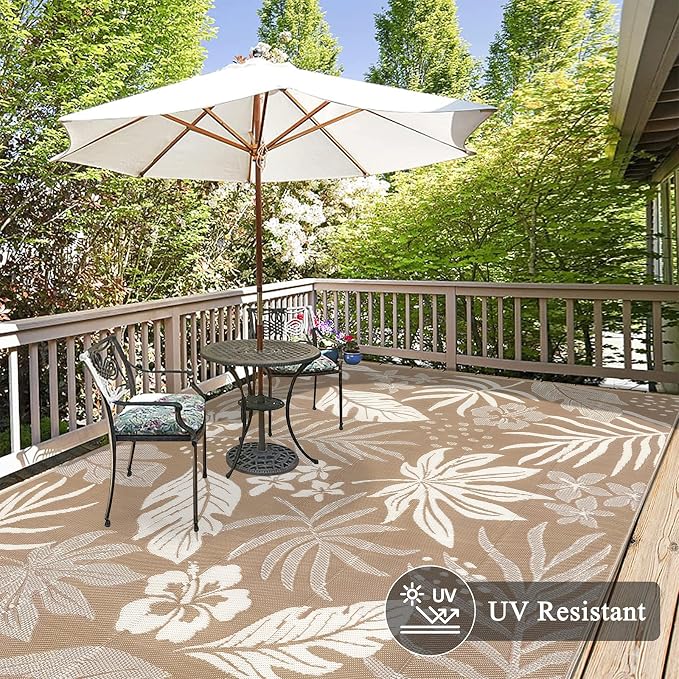 Pauwer Waterproof Outdoor Rug 9x12, Reversible Plastic Straw Patio Camping Rug - Image 4
