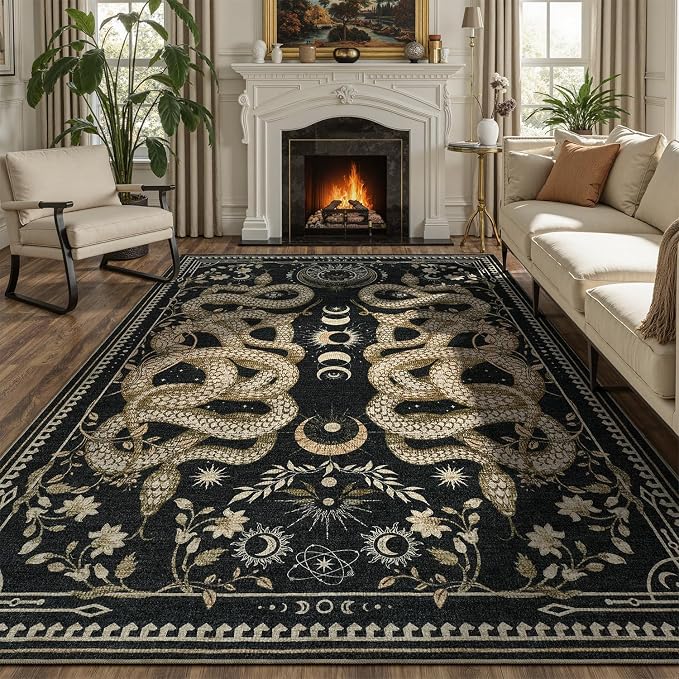 DCX Washable 4x6 Snake Rug, Soft Low Pile Carpet, Kid & Pet Friendly by DCXWashableRug