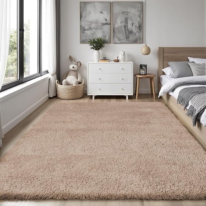 Area Rug for Living Room Bedroom: 6x9 Camel Soft Fluffy Shag Upgrade Non-Slip - Image 2