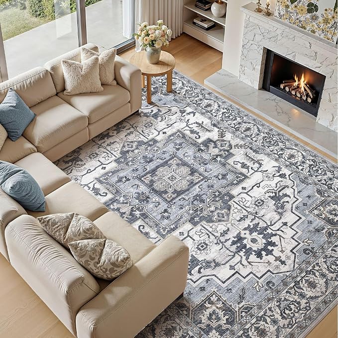 5x7 Area Rugs Living Room: Washable Vintage Rug Large Non-Slip Stain Resistant - Image 4
