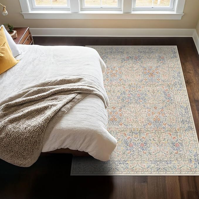 Hazo Haus Boho Beige Blue Living Room Rug 6x8 - Image 3