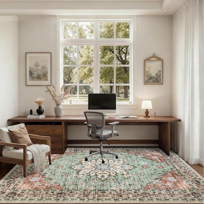 Area Rugs 10x12 Living Room Rug: Washable Rug Soft Vintage Distressed Floral - Image 5