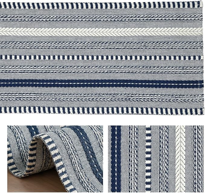 Artoid Mode Dark Blue Farmhouse Stripe Braided Table Runner 12x60 Inch | - Image 6
