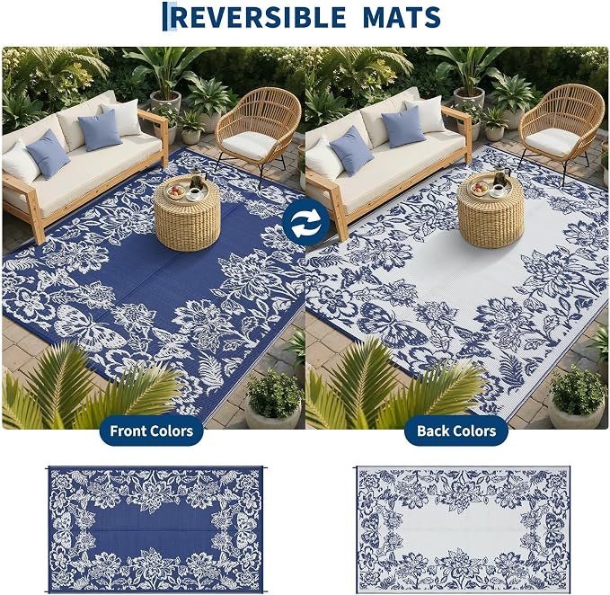Garvee 5’x8’ Waterproof Patio Outdoor Rug, Outdoor Plastic Straw Rug - Image 4