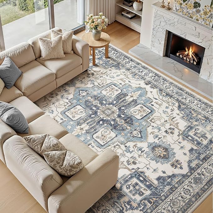 8x10 Washable Area Rugs for Living Room, Large Rug Non Slip Backing Vintage - Image 2