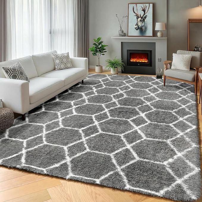 ONASAR Large Area Rugs for Living Room, 7x10 Grey and White Rug, Moroccan Thick - Image 6