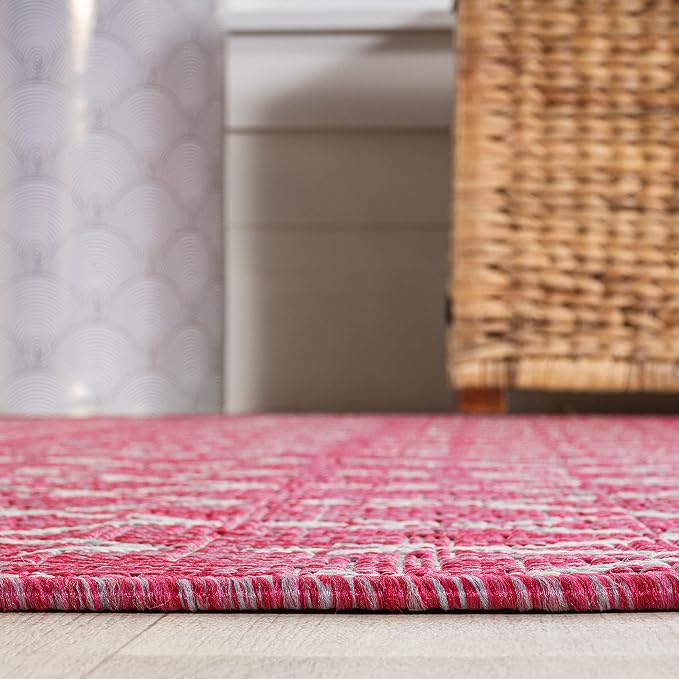 JONATHAN Y Moroccan Geometric Indoor Outdoor Area Rug 9X12 Fuchsia/Light Gray - Image 7
