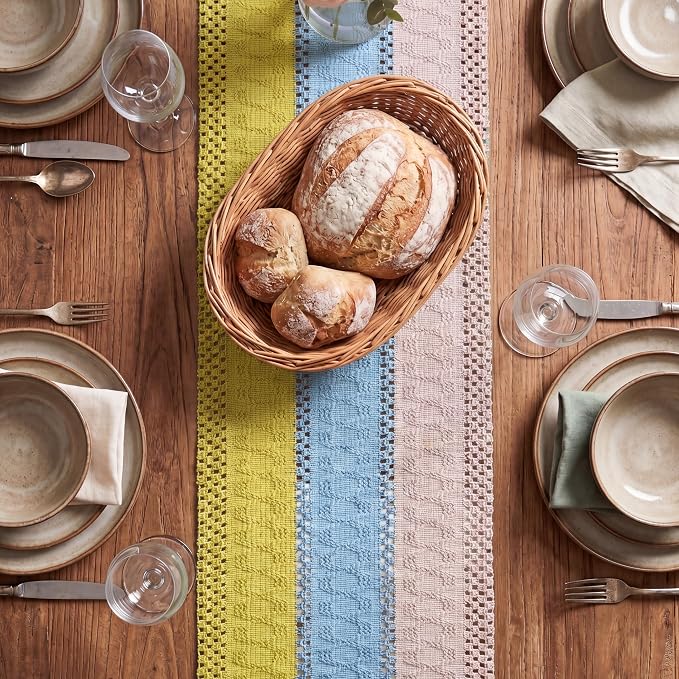Artoid Mode Yellow Blue Pink Farmhouse Rustic Table Runner 12x120 Inch | - Image 2