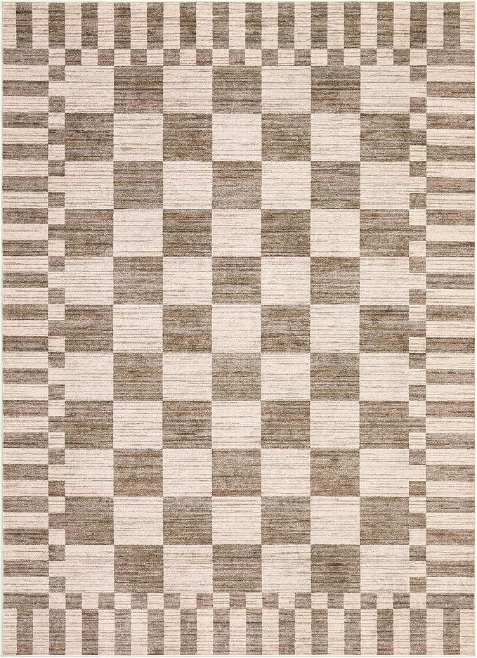 GarveeHome Brown Checkered Rug 5×7 Area Rugs - Image 4