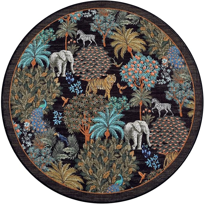 GarveeHome Jungle Round Washable Rugs 6ft Non-Slip Soft Round Rug - Image 4