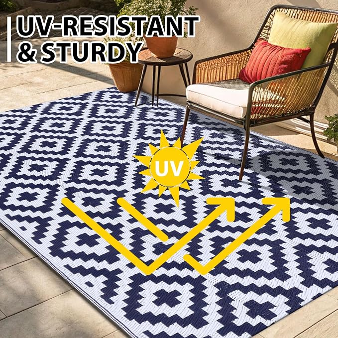 Smiry Waterproof Outdoor Rug 9X18 ft, Reversible Plastic Straw Patio Camping - Image 4