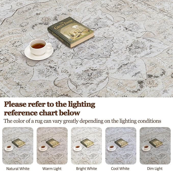 8x10 Area Rugs for Living Room:Beige Washable Vintage Medallion Carpet Non-Slip - Image 9