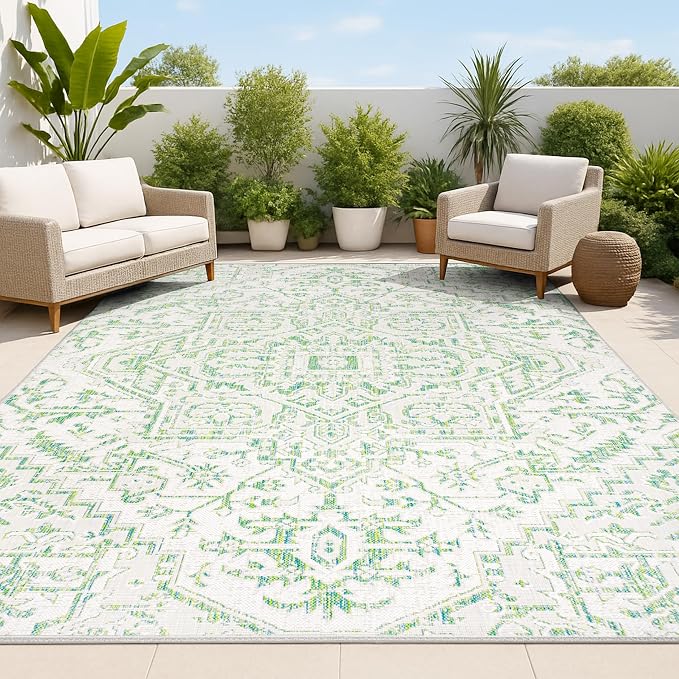 JONATHAN Y Boho Medallion Indoor Outdoor Area Rug 8X10 Green/Cream, Estrella by JONATHANY