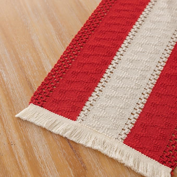 Keketoarrange Christmas Red Boho Table Runner 12x72 Inch | Woven Burlap - Image 5