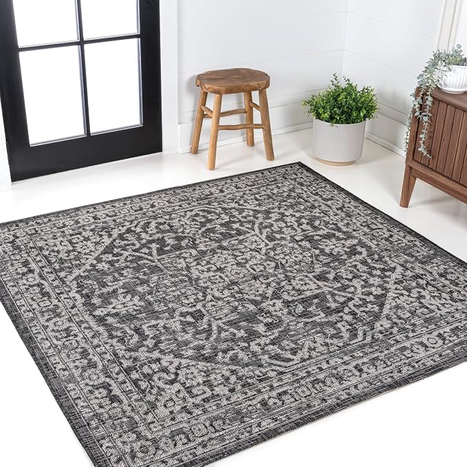 JONATHAN Y Boho Medallion Indoor Outdoor Square Area Rug 6X6 Black/Gray - Image 3