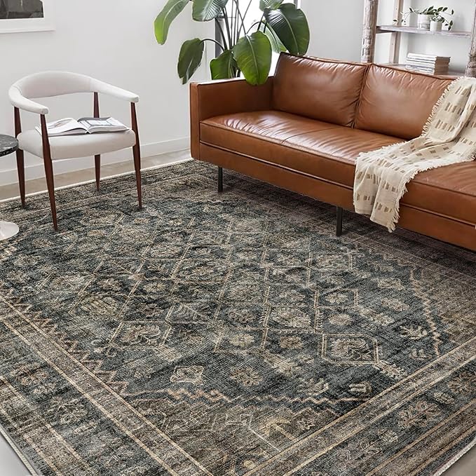 CHAMPLANT Washable Area Rug 8'x10' Retro Boho Design Non-Shedding Non-Slip Easy by CHAMPLANT