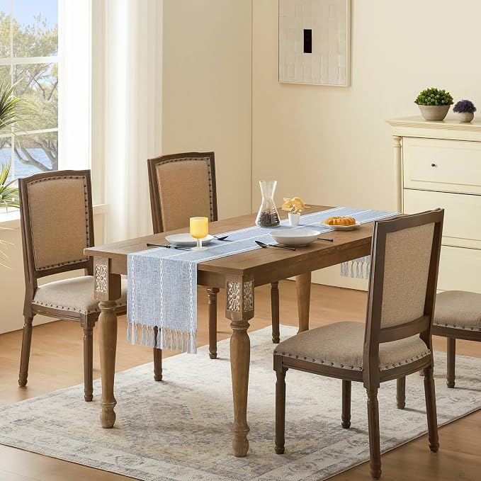 Hemstitched Farmhouse Table Runner, Cotton Linen Table Runners 48 Inches Long - Image 3