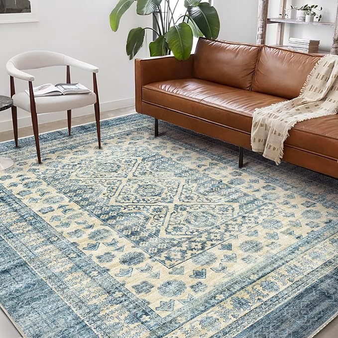 CHAMPLANT Washable Area Rug 9'x12' Retro Boho Design Non-Shedding Easy Care by CHAMPLANT